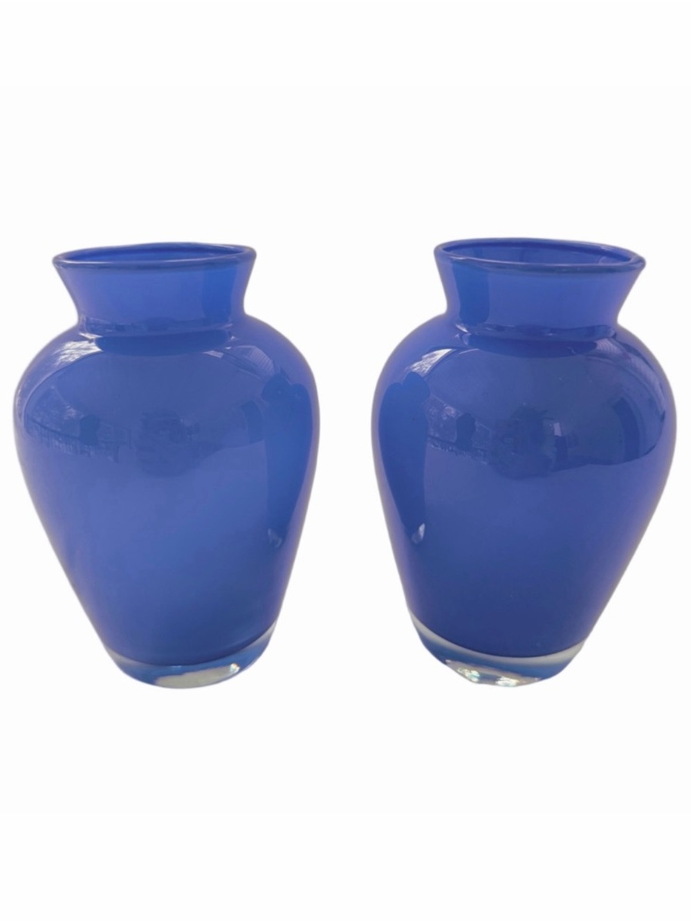 Set 2 Hand Blown Periwinkle Blue Glass Bud Vases Small 5” Tall Cornflower Blue